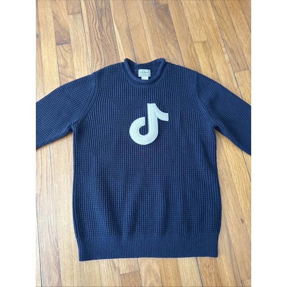 LL Bean TikTok Limited Edition Navy Roll Neck Waffle Knit Sweater Size S